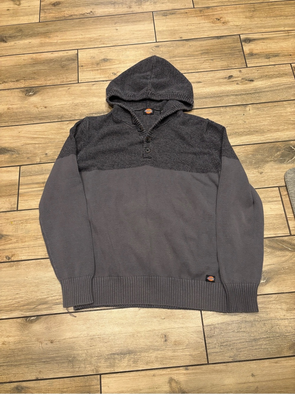 Y2K Dickies Henley Hoodie Knit Sweater Size L Grey